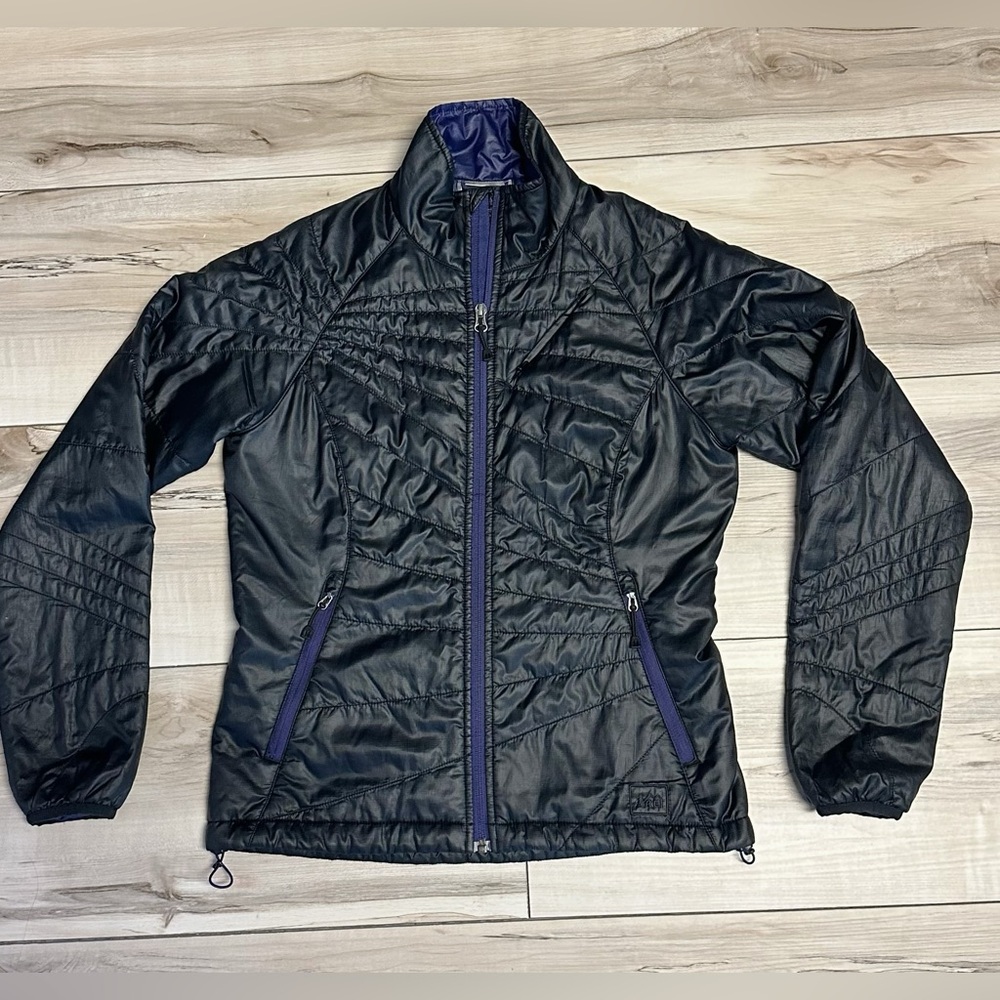 REI Black Quilted Lightweight Jacket with Purple Trim